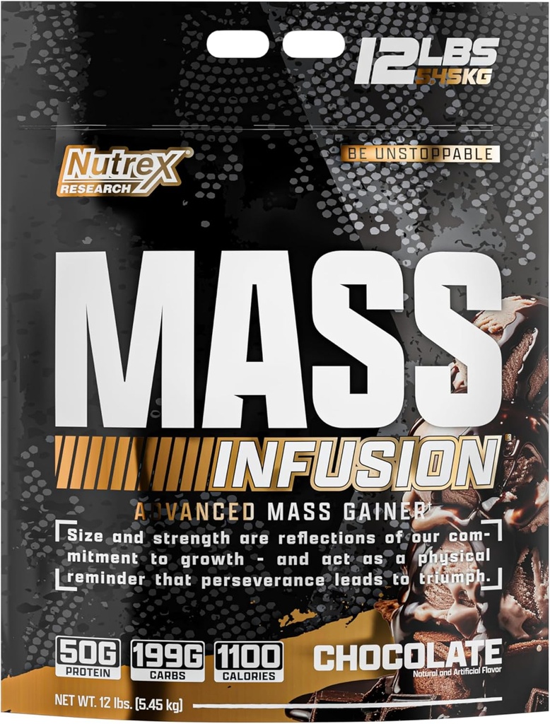 Nutrex Mass Infusion Chocolate Advanced Mass Gainer Protein Powder 124; 100% Whey Weiner Gainer Shake 124; 12 Pound