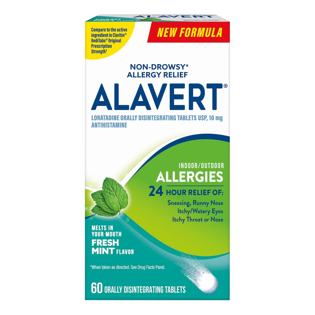 Alavert Alergics 24 hodin Relief, Fresh Mint Flavor, Orly Diintegration Alergics Tablety, Non- ospalost Antihistamin, Lortimus 10mg, 60 Počet
