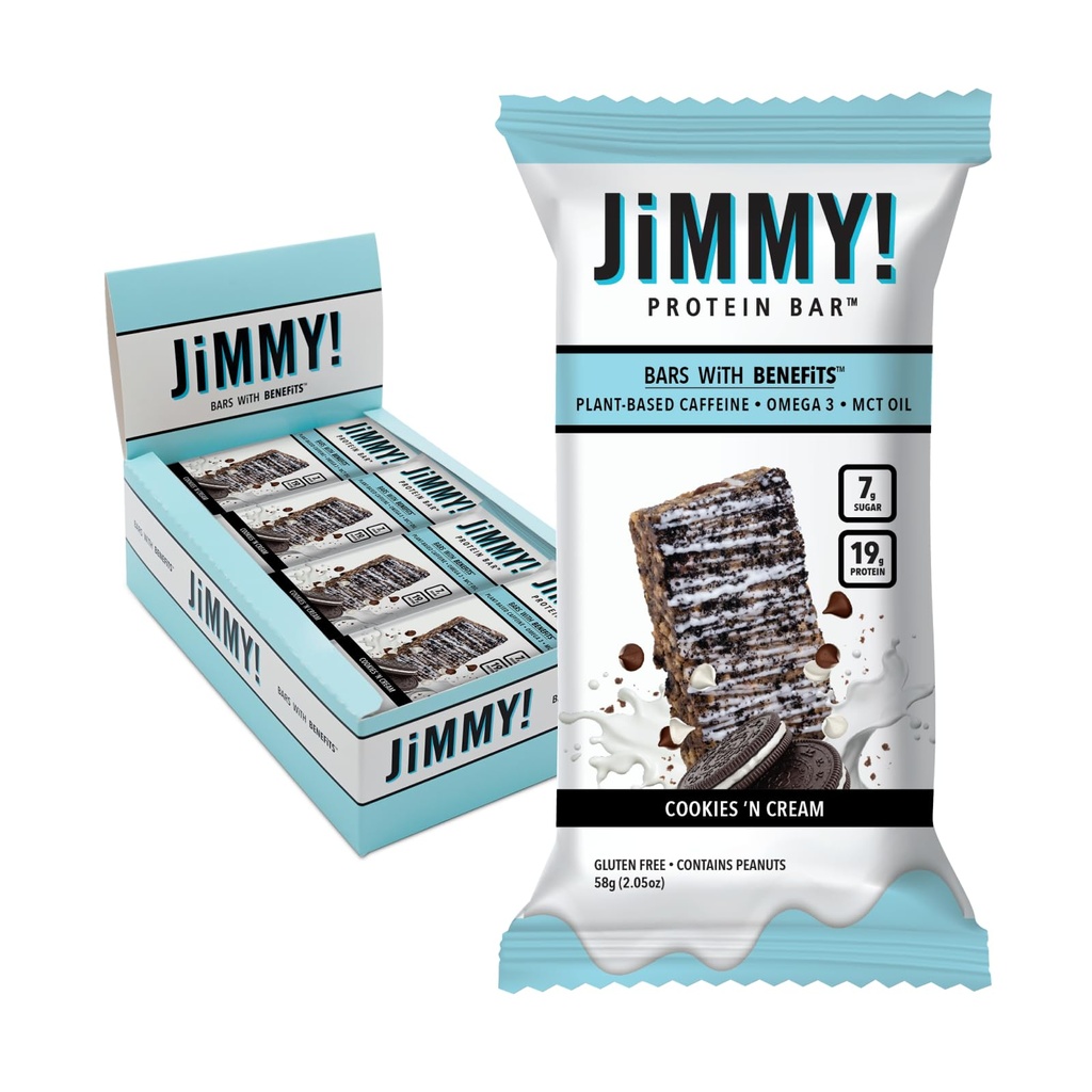 JiMMYBAR! - Sušenky N Cream Protein Bars 19g Protein Bar - 7g Nízký cukr - 12 Počet - 58g Zdravotní Bary - Funkční snack s reálnými složkami potravin - Hand- Drizzled Chocolate - Made With Real Arašídy