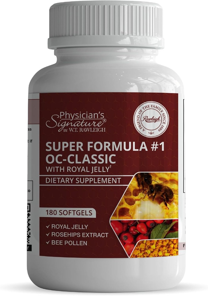 Rawleigh Super Formule No.1 OC-Classic: 180 Softgels s Royal Jelly & Bee Pollen v kombinaci s Rosehies, Alpha lipoic acid, & Vitamin B12, Non-GMO dodatek pro srdeční zdraví a imunitní podporu