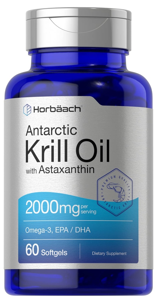Horbäach Antarktida Krill Oil 2000mg Oil 124; 60 Softgel Kapsle 124; Omega33, EPA, DHA dodatek Oil 124; s Astaxanthin Oil 124; Non- GMO, gluten zdarma
