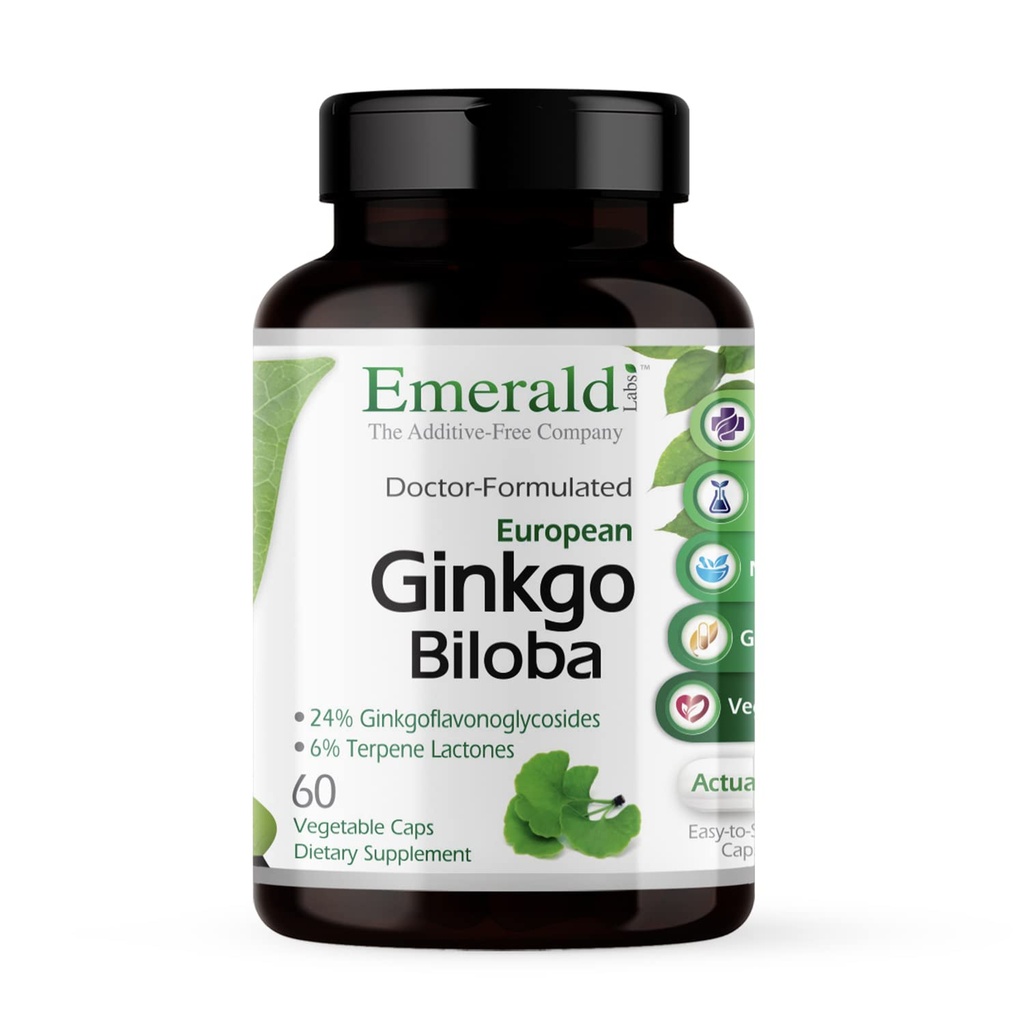 EMERALD LABS Ginkgo Biloba Extract - Příplatek na zdraví mozku - Nabízí antioxidační a energetickou podporu - 60 Zeleninové kapsle (30denní dodávka)