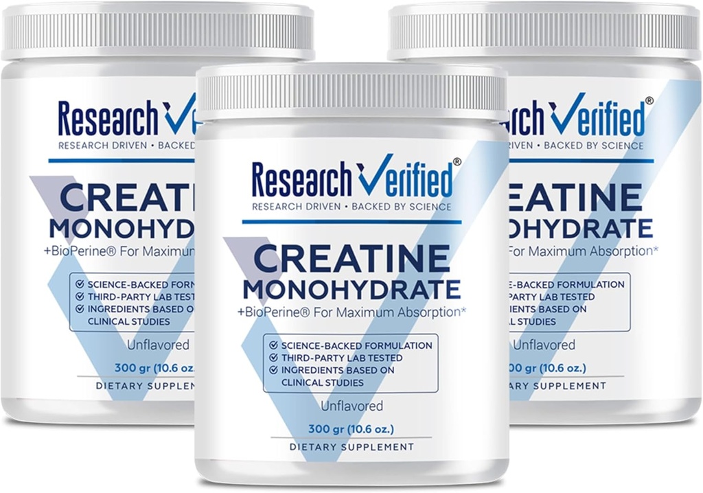Výzkum ověřený monohydrát kreatininu - podpora optimálního růstu svalů, zvýšení výkonnosti - 5000mg monohydrát kreatininu - BioPerine - 180 Služeb - Neochucené - Vegan