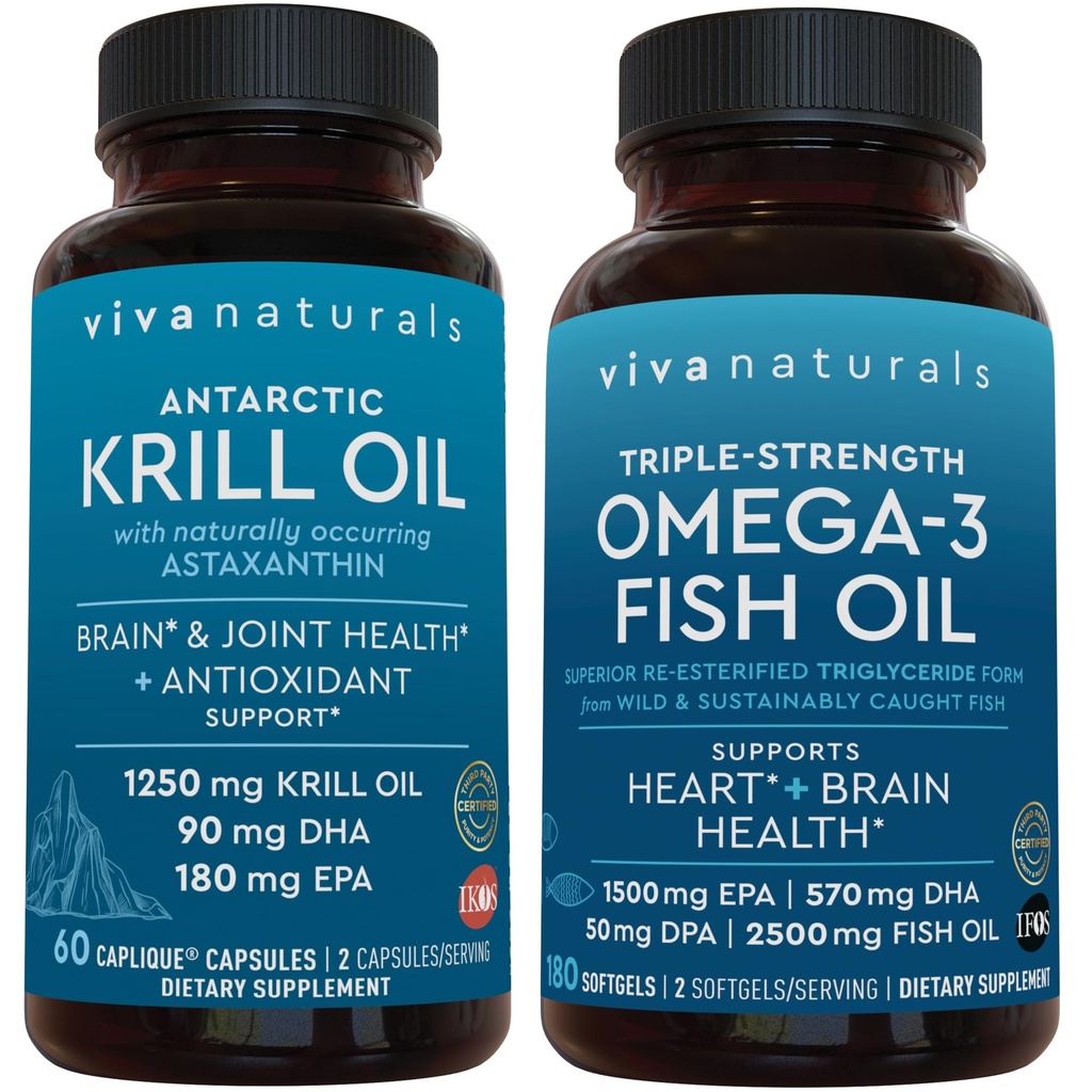 Antarktický krilový olej a triple- síla Omega 3 Fish Oil Bundle, 1250 mg Krill Oil & 2,200 mg Fish Oil Per Serving Poskytování Omega 3 EPA a DHA