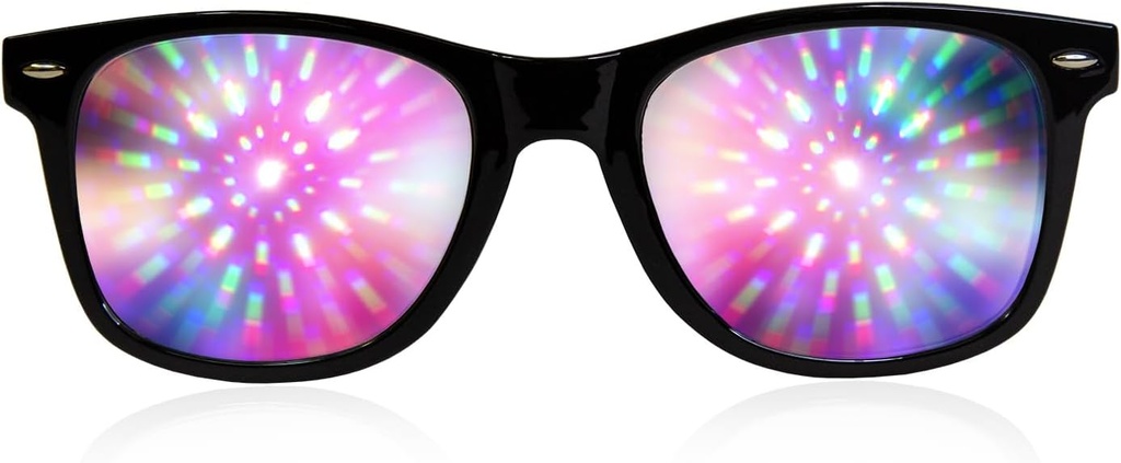 GloFX Black Frame Halo Difraction Brýle - Laser Etched for Halo Light Effects, Trvalý a flexibilní pro Raves & Festivaly