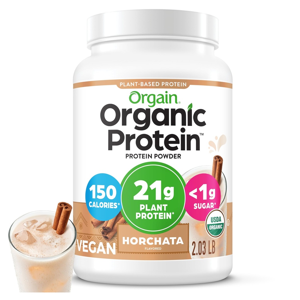 Orgain Organic Vegan Protein Powder, Horchata - 21g Plant Based Protein, 9g Prebiotic Fiber, Low Net Carb, No Lactosa Ingredients, No Added Sugar, Non- GMO, For Shakes & Smoothies, 2.03 LB