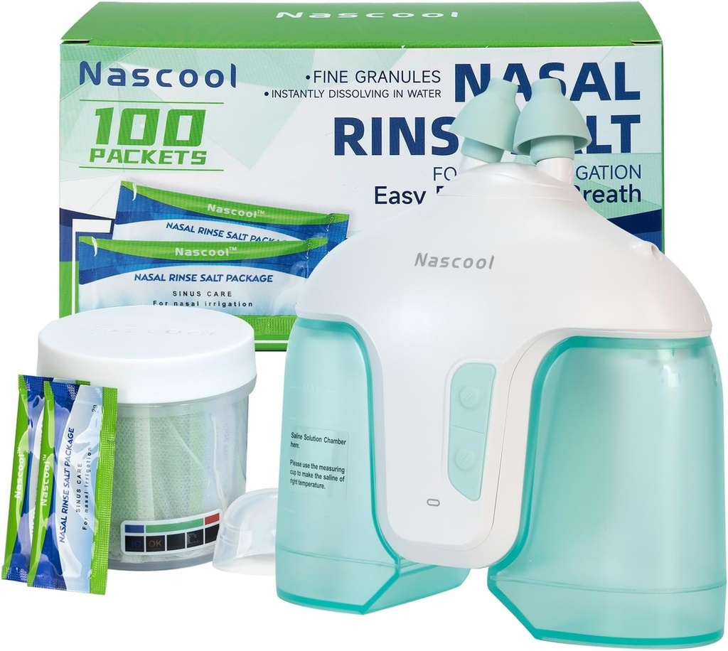 Elektrický Nasal zavlažovací systém se 150 Salt Packets, 2 Modes Nose Cleaner s Self- Cleaning & Auto Odpad Collection Function for Sinus Relief Runny Nose, Nasal Congestion