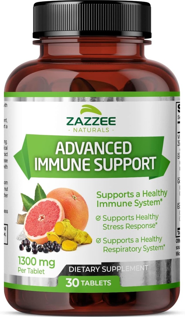 Zazzee Advancee Imunitation Support, 1300 mg na tabletu, 30 Veganových tablet, 30 denní zásoba, 1000 mg vitaminu C, 1000 mg Echinacea, 1000 mg Elderberry, 200 mg Goldenseal, Zinek, All- Natural a Non- GMO