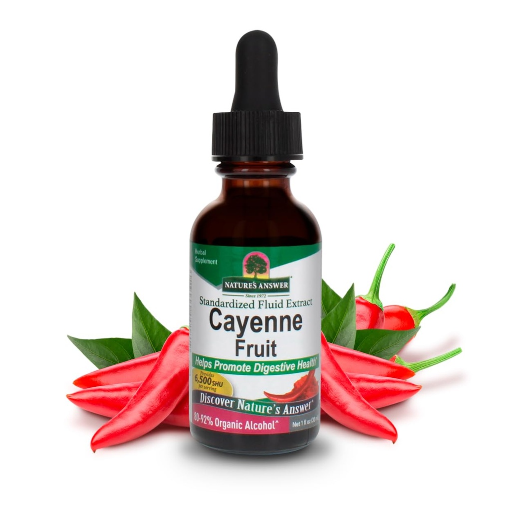Odpověď přírody Cayenne Ovoce Extract 124; Pomáhá podporovat stravitelné zdraví 124; High Potentcy Made with Organic Alkohol 124; Vegan, gluten- Free, Non- GMO & Kosher Certified 1oz