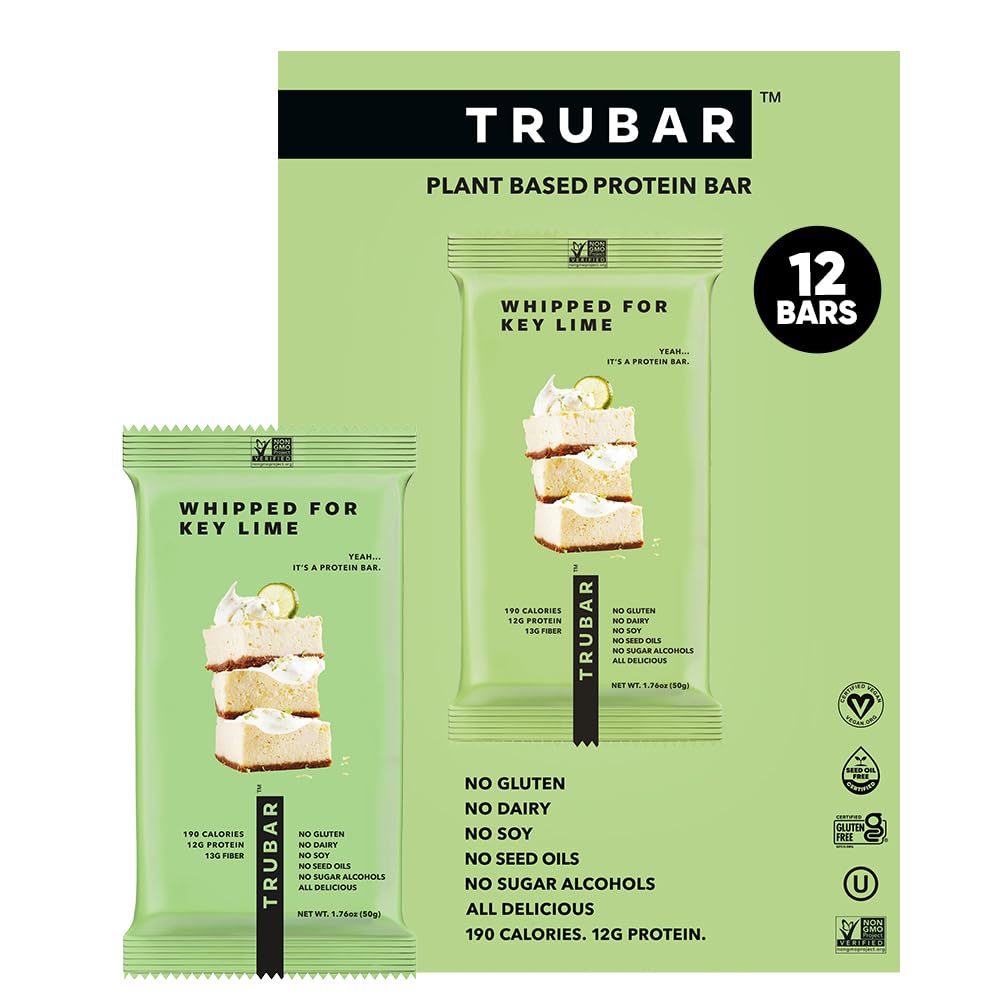 TRUBAR Vegan Protein Bar, Whipped pro Key Lime, Gluten Free, Plant based, High Fiber, Dairy Free, Nízký tuk, Non GMO, No Cukr Alkoholy, 12G Lean Protein, 13G Fiber, Zdravé Snack Bary, 12 CT