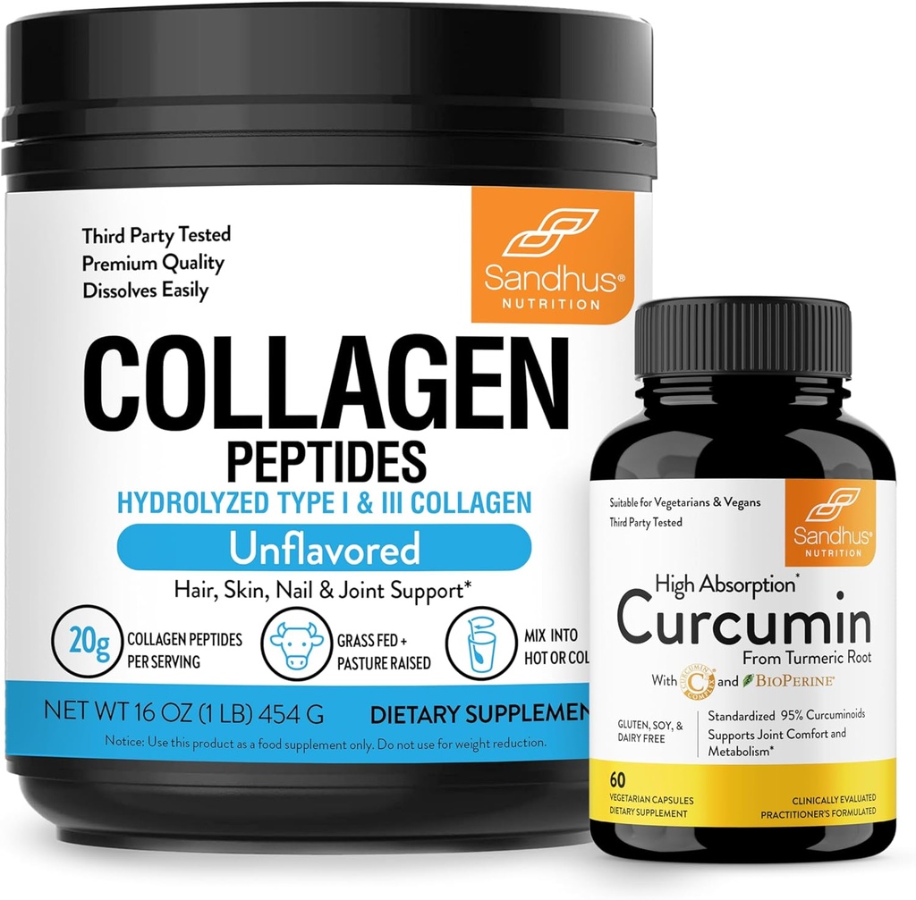 Sandhu 's kolagen Peptides Powder & Curcumin s bioperine current 124; podporuje imunitní funkci
