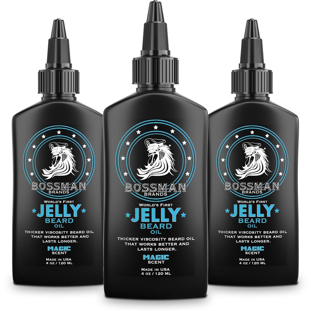 Bossman Jelly Beard Oil pro muže - 3 balení (12 oz v celkem, Magic Scent) - Softens, Moisturizes & Podmínky s přírodními přísadami