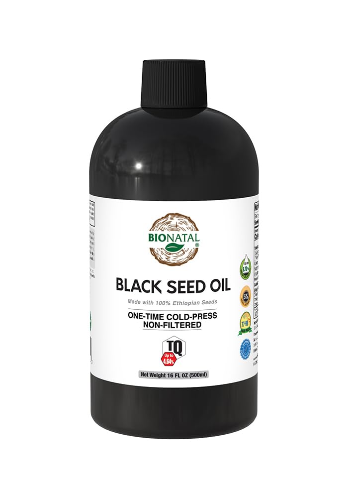 BioNatal Etiopian Black Seed Oil 16oz PET / Plastic Bottle - Cold Pressed Nigella Sativa, Black Cumin Seed Oil, Nerafinovaný a nefiltrovaný, High TQ Až 4,64% - Podporuje imunitní systém, stravitelný
