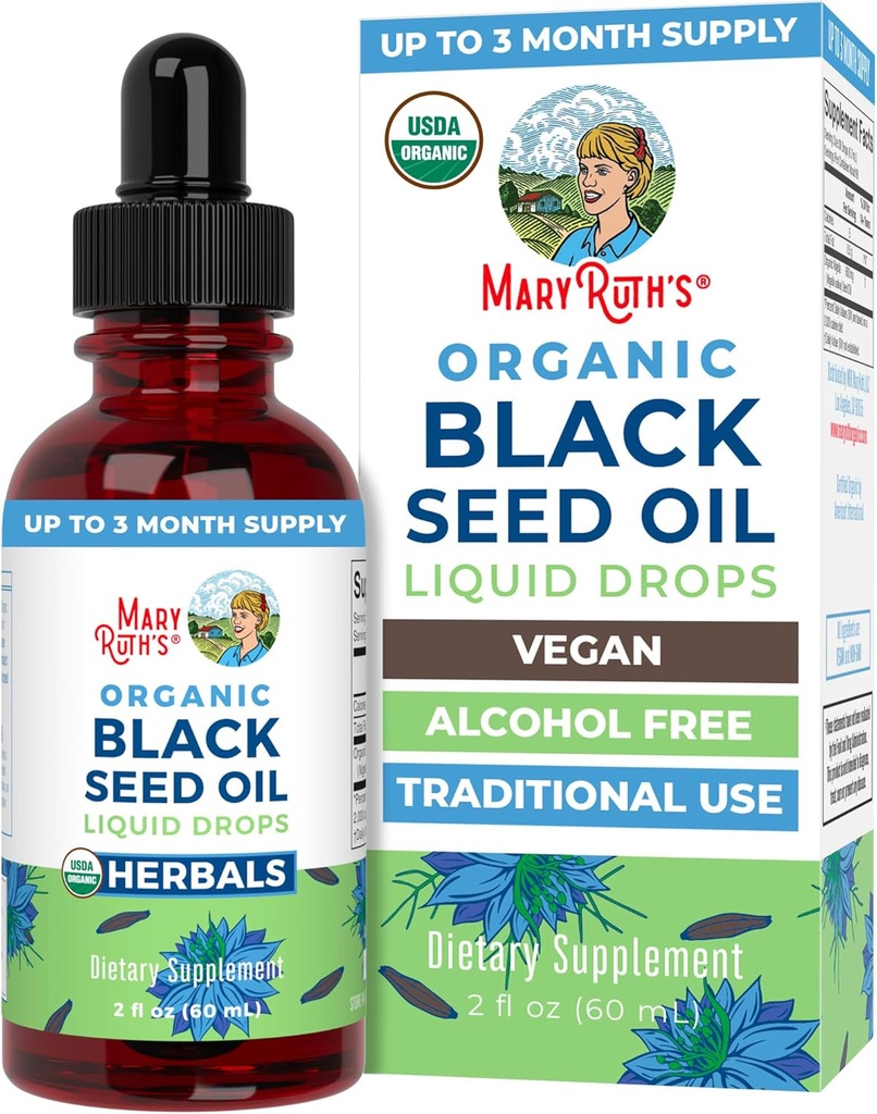 MaryRuth Organics Black Seed Oil Liquid Drops Cold Pressed CLAS124; 3 Měsíční dodávky CLAS124; USDA Organic Black Cumin Seed Oil CLAS124; Imunitary Support CLAS124; Respirate Health CLAS124; Sugar & Gluten Free CLAS124; Vegan CLAS124; Non- GMO CLAS124; 2 Fl OZ
