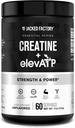 Jacked Factory Creatine + ElevaTP - Creatin Monohydrát Prášek pro růst svalů, zvýšená síla, zvýšený energetický výstup, s ElevaTP pro trvalou energii a vytrvalost - 60 Služeb, Neochucené