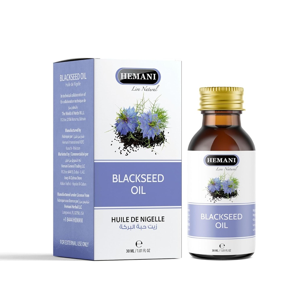 Hemani Black Seed Oil 30ml - Pure Premium Cold Pressed Nigella Sativa Black Cumin Oil for Digestive Health, Mozková funkce, Podpora imunitního systému. Přírodní zdroj tymochinonu