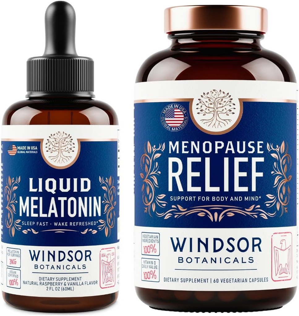 WINDSOR BOTANICALS Menopauza Multivitamin a tekutý melatonin 3 mg - Ženský balíček na podporu zdraví