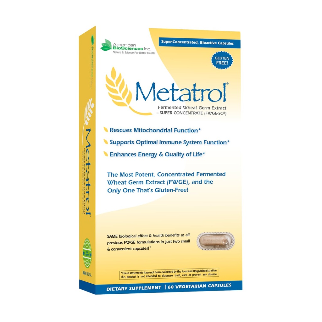 American BioSciences Metatrol Fermented Wheat Germ Extract - Immunication & Mitochondrie Support for Regenered Vitality & Enhanced Energy - Gluten Free - 60 Vegetariánských kapslí, 41mg