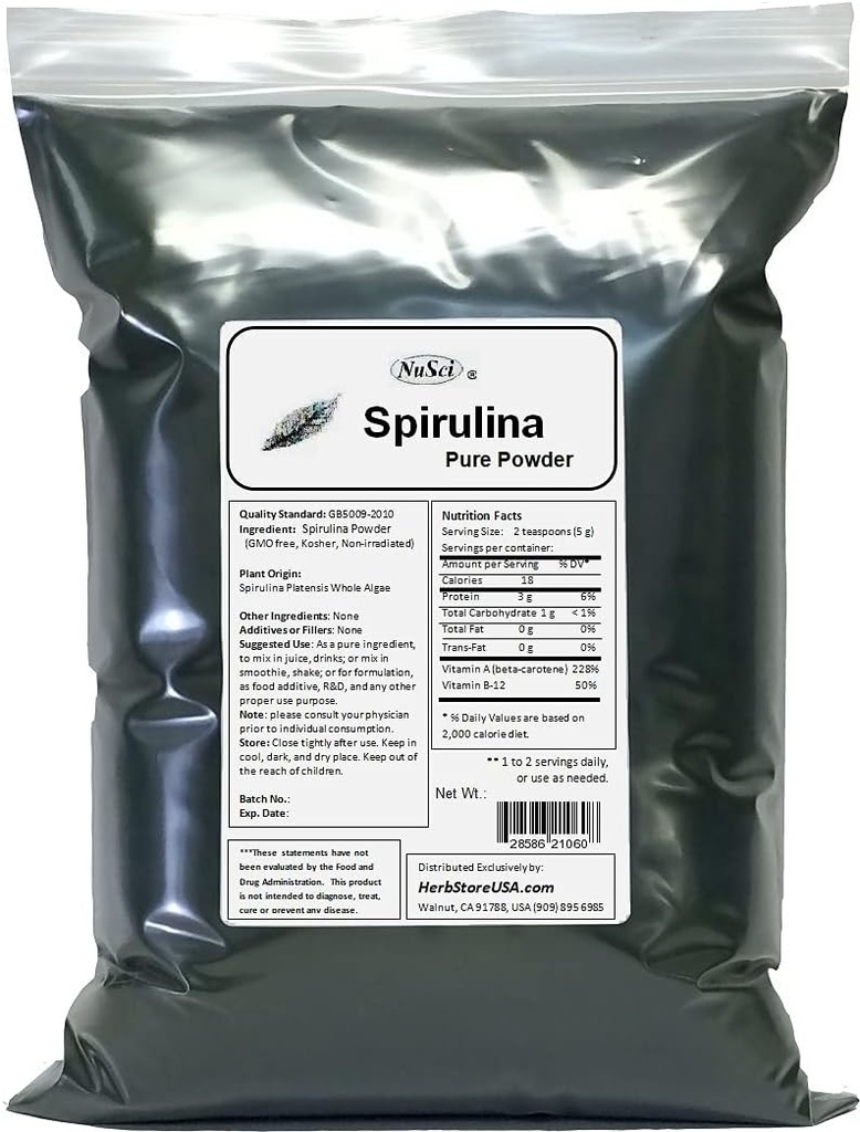 100% čistá spirulina prášek čerstvá energie neozářená (2000 Grams (4.4 lb))