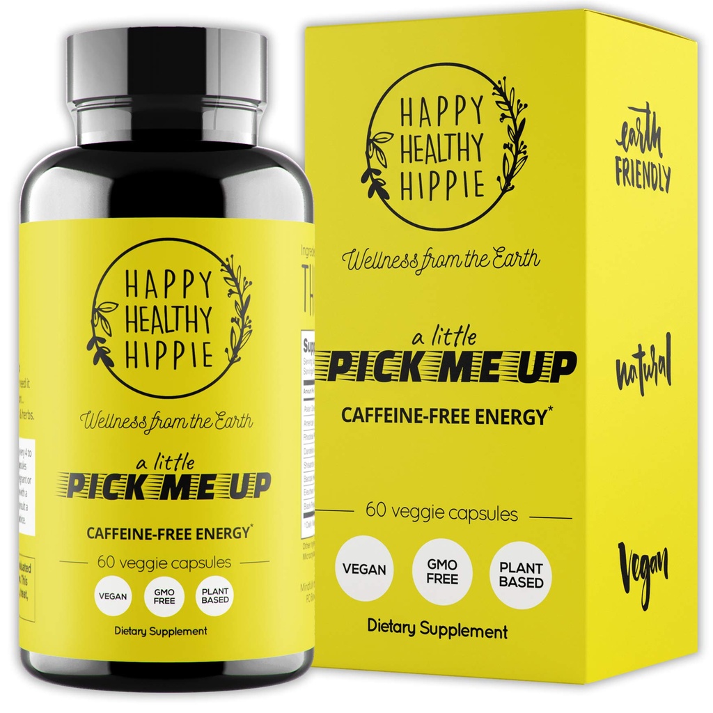 Natural Energy Pills - Caffeine Free - Metabolismus, Mental Booster - s Rhodiola Rosea, Dandelion Root, Bacopa, Ginseng Extract - 7 Byliny & Absorpce Enhancing Piperine - Vegan, Non- GMO, 60 Ct