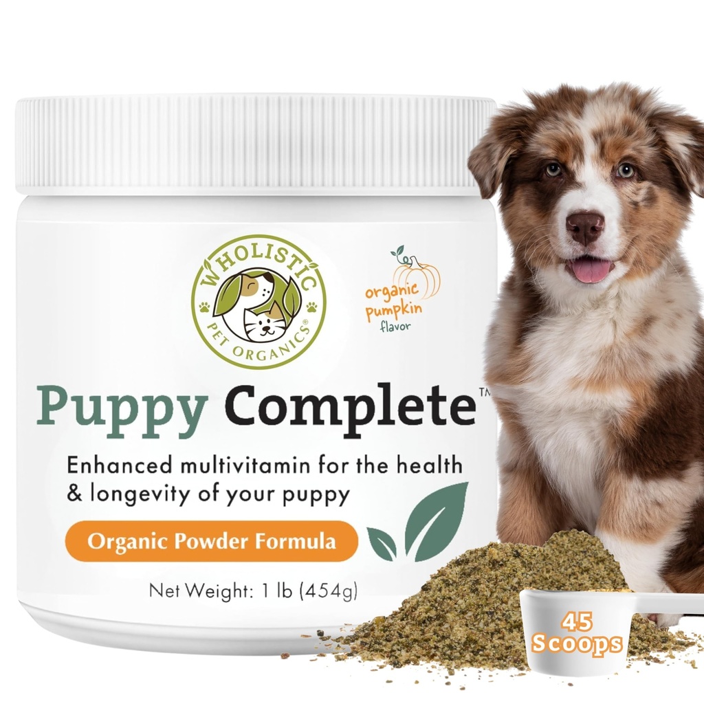 Wholistic Pet Organics Puppy Complete - Pes Multivitamin Powder - 1 Lb - Denní psí vitamíny a doplňky pro domácí jídlo - imunitní systém, kůže, srst a celkové zdraví - Malá a velká plemenná štěňátka