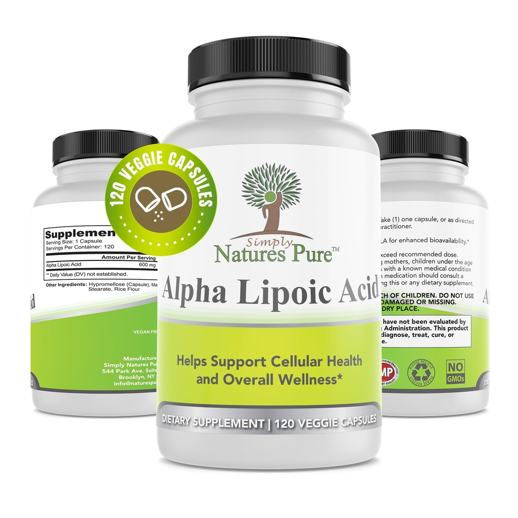 Jednoduše Natures Čistá kyselina lipoová 600mg 120 Veggie Kapsle, Non- GMO Thioctic Acid 4 Měsíce Dodávka