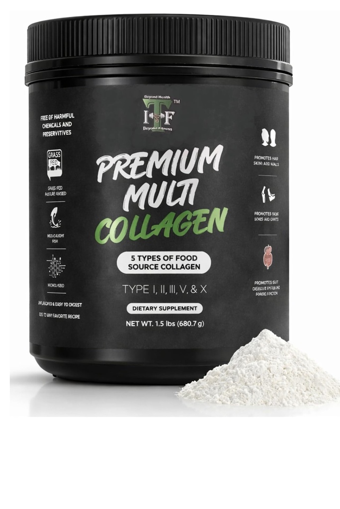 Multi Collagen Peptides Powder Neochucené - 5 typů Multi Collagen Complex (I, II, III, V, X) - Grass Fed Hydrolyzed Powder Kolagen for Hair, Skin, Hřebíky, Joints & Gut Health - 30 Služeb