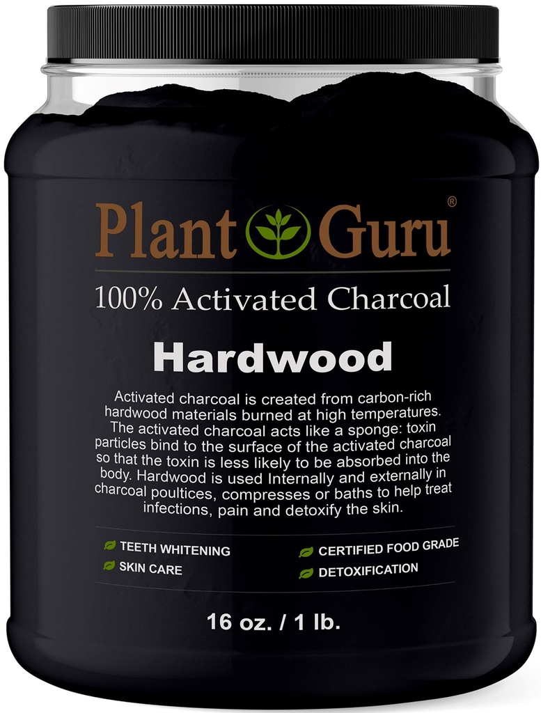 Aktivovaný Charcoal Powder Bulk - 1 LB. Jar - Hardwood - Potraviny stupeň Kosher Non-GMO - Bělení zubů, Maska obličeje a mýdlo. Podporuje přirozenou detoxikaci a pomáhá trávení