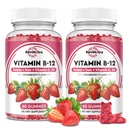 Vitamin B12 Complex Gummies - 5000 mcg methylkobalamin se železem, Vitamin C, D3 & Folát, Energetická podpora a metabolismus, Imunitní, B-12 Žvýkací doplněk pro muže a ženy, Strawberry Flavor, 2 Pack