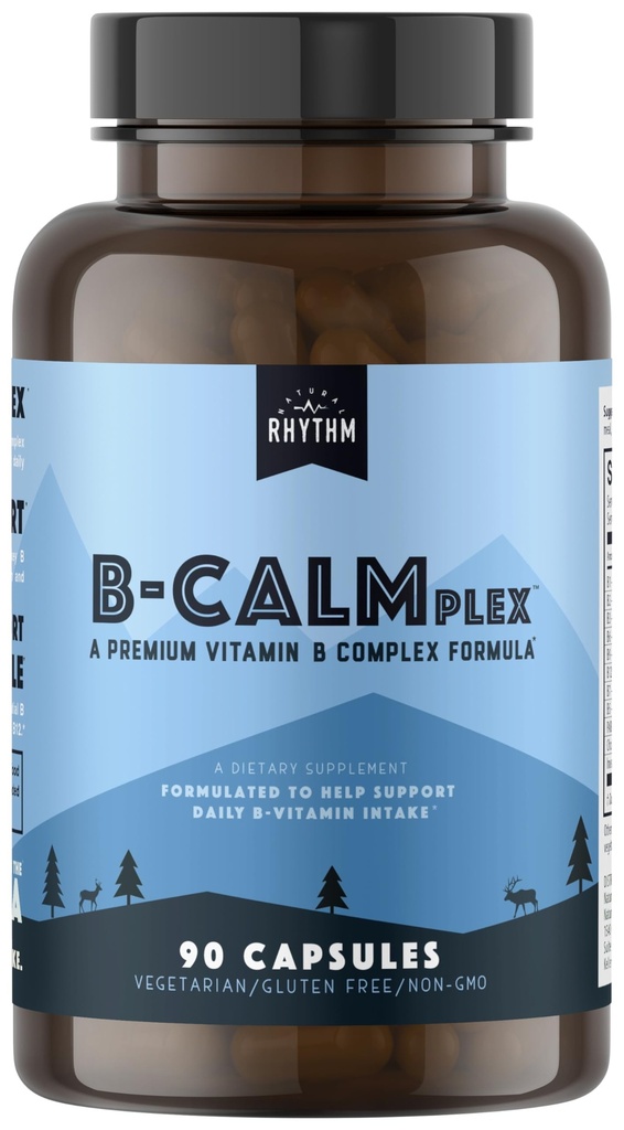 Přírodní rhythm B- CALMplex, Unikátní B vitamin Blend, B Komplex podporuje správné funkce a relaxaci nervů, 3 měsíční dodávka, 90 Kapsle