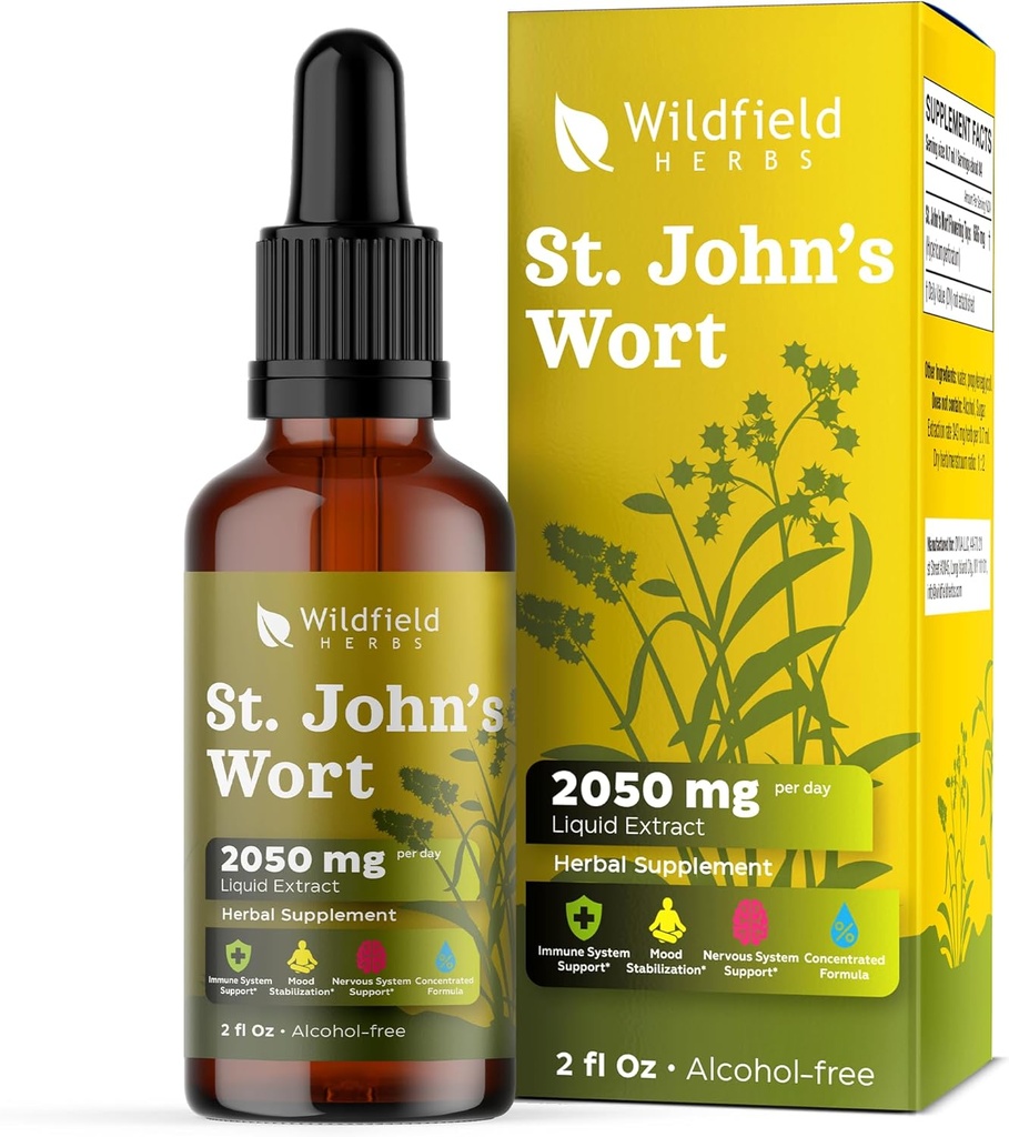 St John 's Wort Herb Tincture St Johns Wort Wart Extract Drops 2000mg (Hypericum perforatum) Bylinný doplněk 1 měsíc Dodávka, 84 Služeb, Alkoholicko-Volný tinktura - 2 Oz, balení po 1