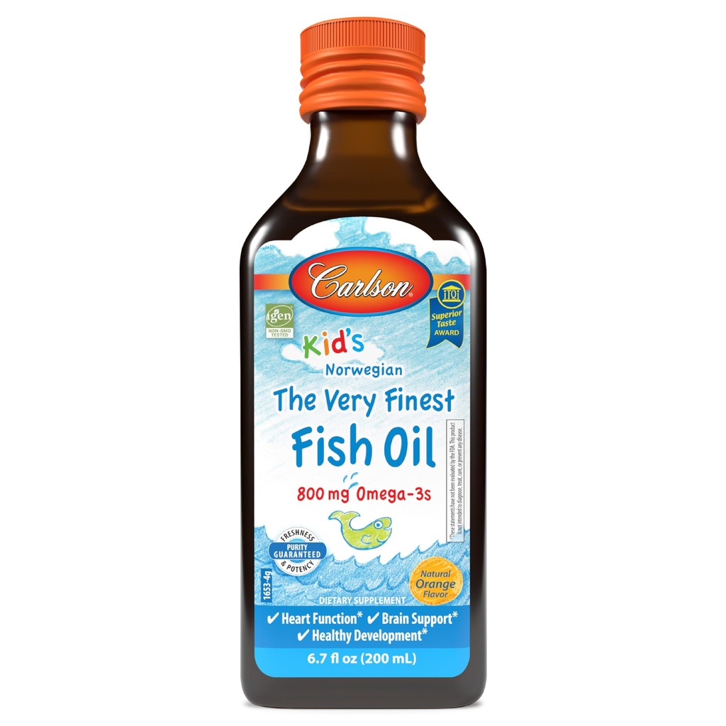 Carlson - Kid 's The Very Finest Fish Oil, 800 mg Omega-3s, Norsky, Udržitelně sourced, Orange, 200 ml