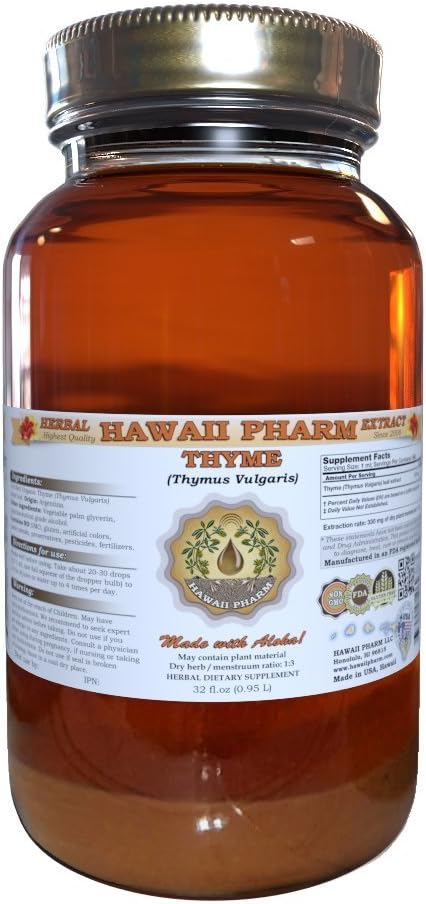 Thyme Liquid Extract, Organic Thymus Vulgaris, tinktura, Bylinný dodatek, Hawaii Pharm, Made in USA, 32 fl.oz