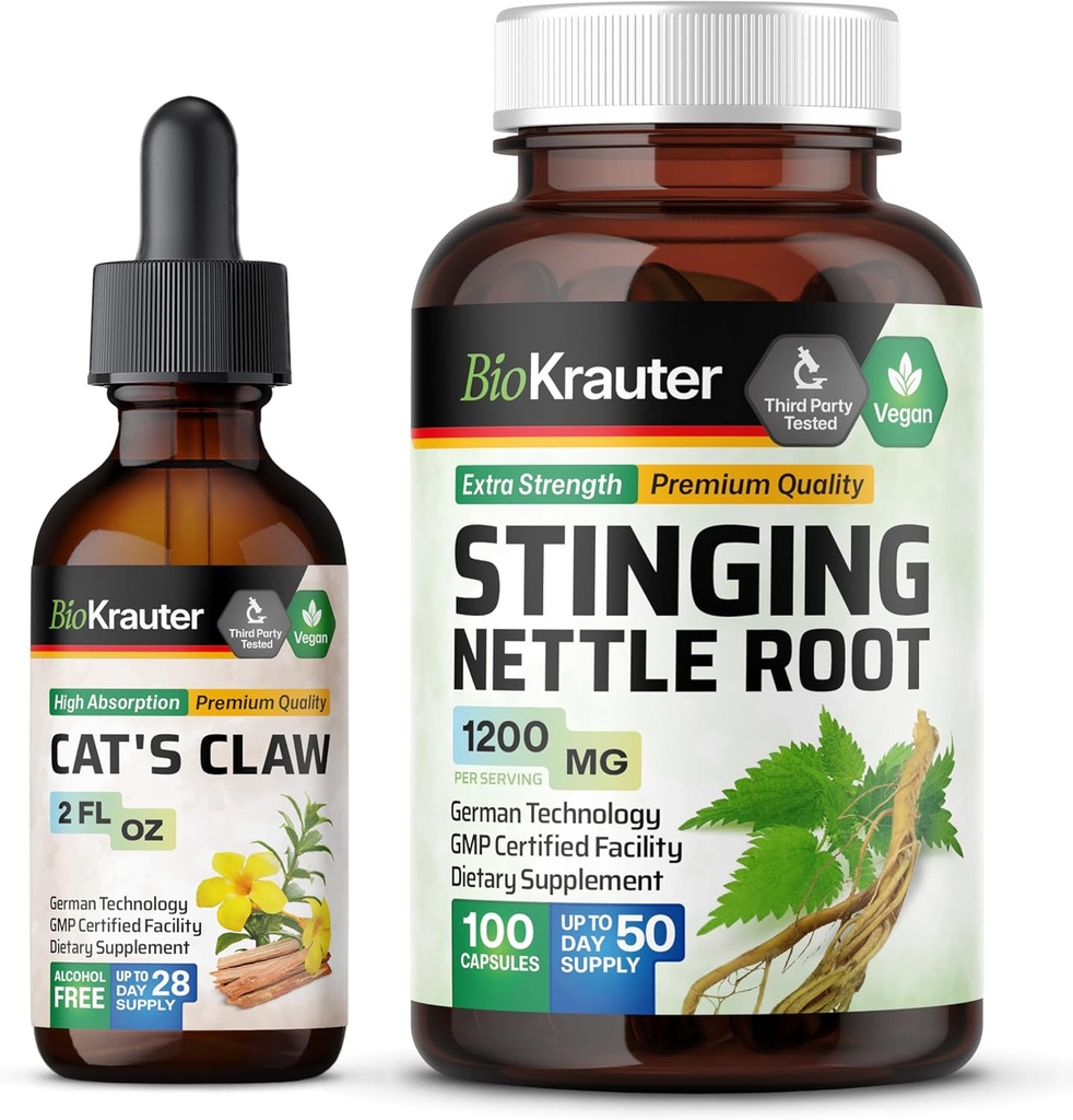 BIO KRAUTER Cats Claw tinktura 2 Fl. Oz. & Štípající Nettle 100 Kapsle