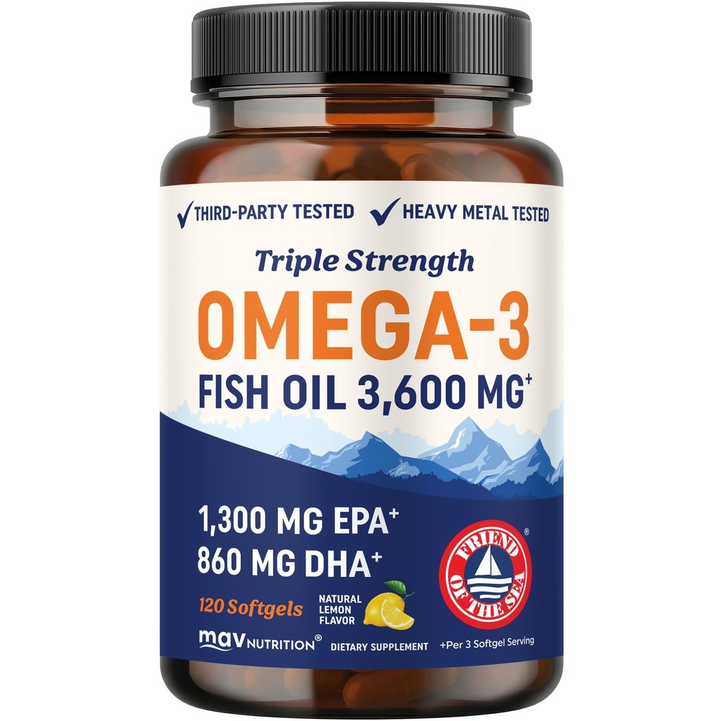 Triple Strength DHA Omega 3 Fish Oil 3600 mg Omega- 3 mg Omega- 3 mastné kyseliny s 860mg DHA Omega 124; 1300mg EPA Oil 124; Nejlepší esenciální mastné kyseliny Omega- 124; Premium Wild Catched & Burless Fish Oil 124; 120 ct.