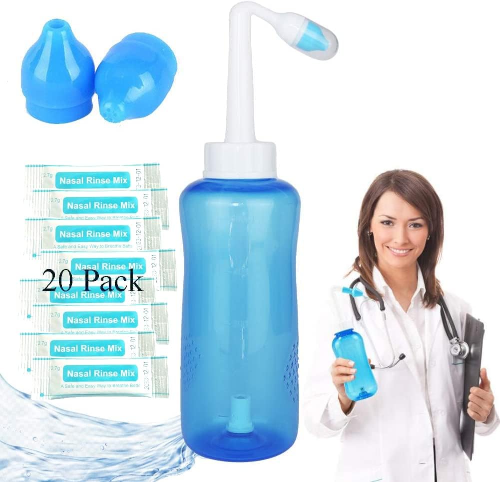 Nosní lahvička na mytí nádobí, Sinus Rinse Lahvička na mytí nosu čistič 300 ml Nosní lahvička na mytí Potové konvice Nosní zavlažování - péče o nos a hydratace pro dospělé a děti (1)