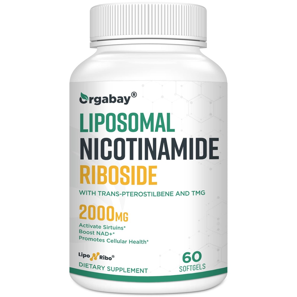 Orgabay Liposomal Nikotinamid Ribosid 2000 MG s TMG a Pterostilbene, Zvýšení NAD +, Podpora zdravého stárnutí, 60 Počet