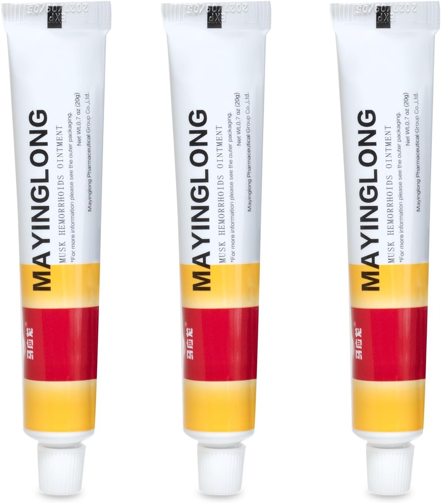 Mayinglong Musk Hemeroids Ointment (3 x 20g Tubes), 60g - Maximální pevnost Formule pro hemeroidní rychlou úlevu, uklidní svědění, pálení a diskomfort - Fast- acting Relief (2.12 oz Celkem)