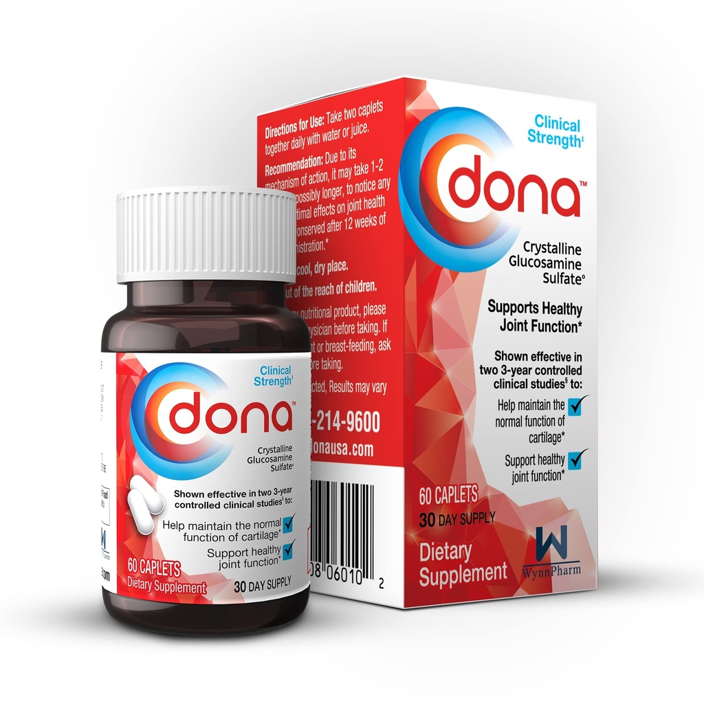 Dona Crystalline Glucosamine Sulfath, 1500 Mg, Joint Supplement Pills for Knee Comfort & Joint Health Support, 1500 Mg, 60 Count