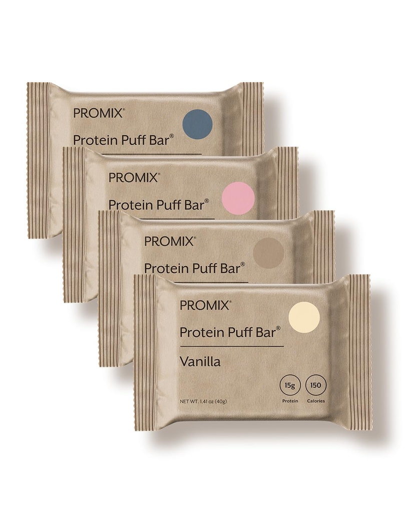 ProMix Nutrition Protein Puff Bary - Variety Pack - Vanilla, Čokoláda, Jahoda, Borůvka - Marshmallow Crispy Treat - High Protein & Low Calorie - 12 Bary