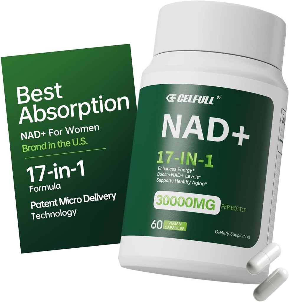 CELFULL NAD Dodatek pro ženy NMN Alternative Resveratrol, Nicotinamid Riboside, Quercetin- NAD + Zvýšení pro anti aging Cellular Energy & Stamina- 30000mg / lahvička