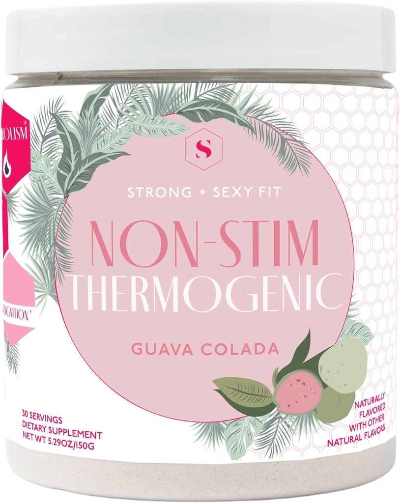 Silný + Sexy Fit, Váha a dietní podpora Zdraví Dodatek, Kofein zdarma Non Stim Drink Prášek pro kontrolu appetite a metabolismus Podpora, doplňky pro ženy, Guava Colada Flavor, 30 SVG