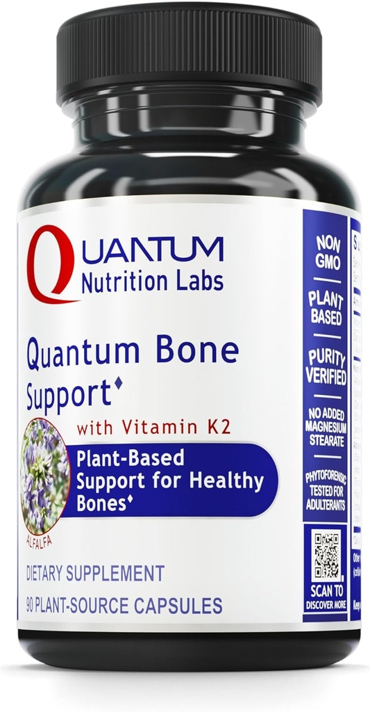 Quantum Nutrition Labs Quantum Bone Health - Kostní vitamíny, Kostní doplněk síly pro ženy a muže, Organický doplněk vápníku s fermentovaným vitamínem K2, Kostní podpora zdraví - 90 Kapsle