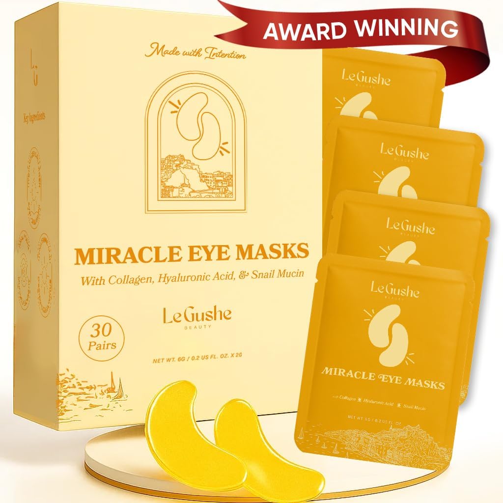 LE GUSHE Gold Under Eye Patches for Puffy Eyes and Dark Circles (30 párů) - Hydratační kolagen pod očními maskami se šnekem Mucin - Soothing Puffy Eyes Treatment for Women & Men - Dárky pro družičky
