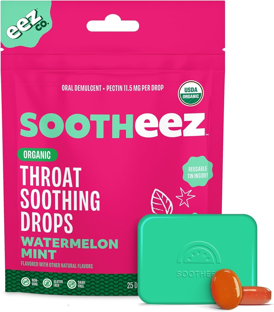 Sootheez Organic Throat Soothing Kapky pro dospělé, Meloun Mint, 25 Hrabě, Refillable, Velký Ochutnávání Kapky, že Sooth Sore Krky