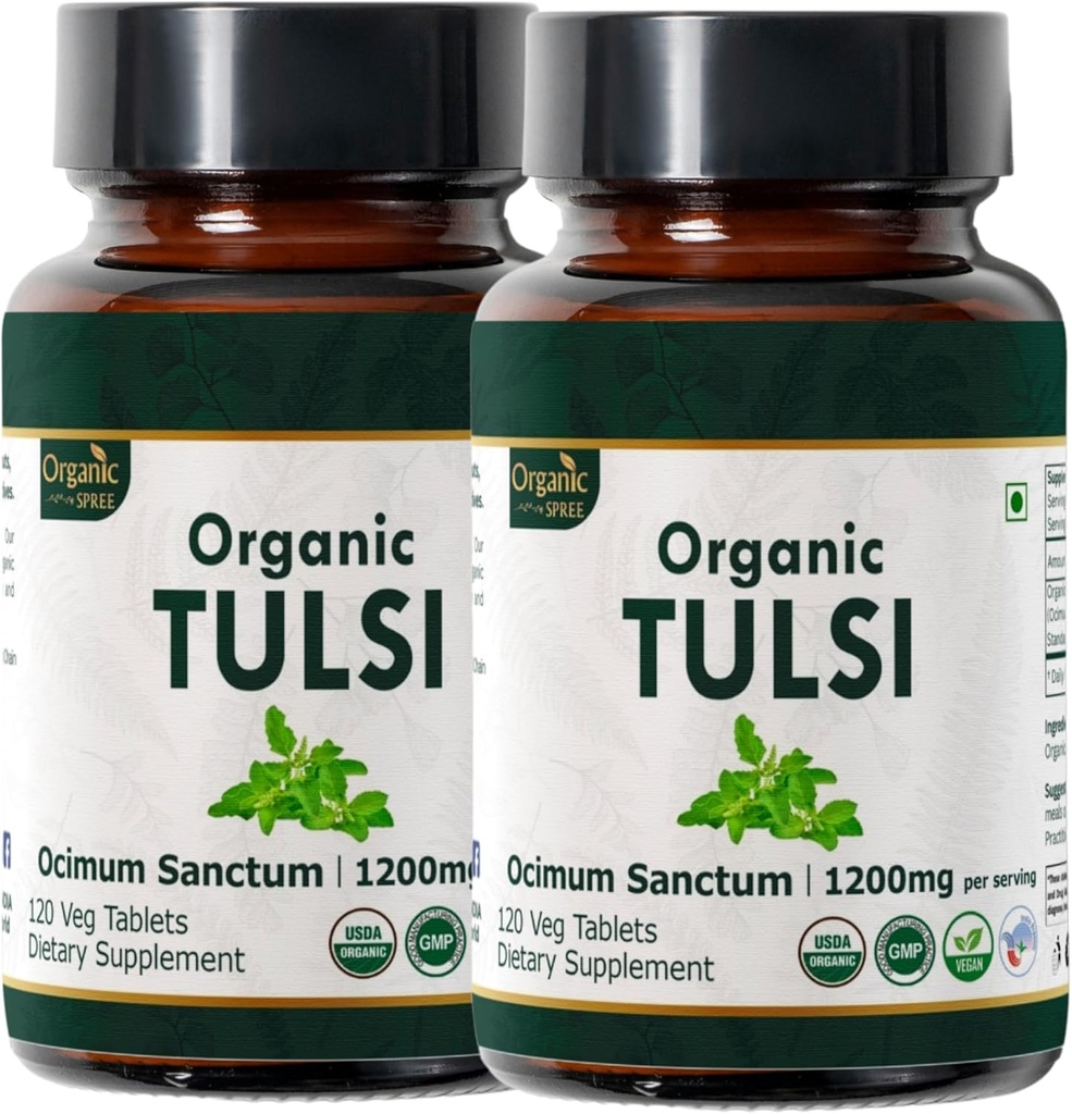 Tulsi 120 Tablety - USDA Organic Holy Basil - Podporuje Stress Relief & Adaptogenic Balance * Př