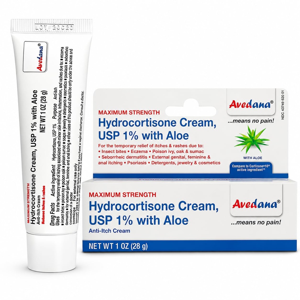 Hydrokortizon Cream - 1 Ounce Eczema Cream s Aloe Vera - Premium Anti Itch Cream Extra Strength - Ideální pro vyrážky, Itchiness, Hmyzí kousnutí, Dermatitida, Detergenty, šperky