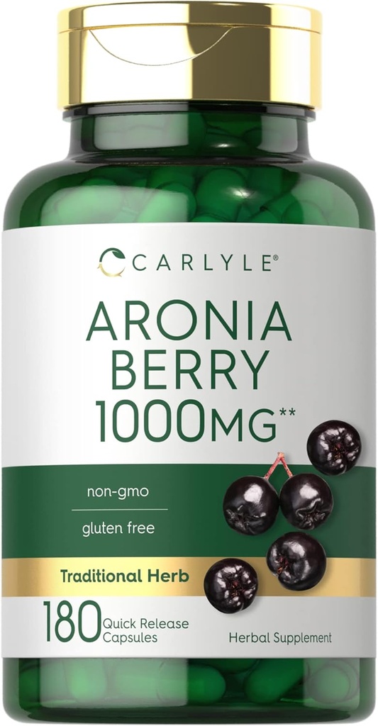 Carlyle Aronia Berry Kapsle 1000mg 600mg 124; 180 pilulky 124; Chokeberry Extract 124; Non- GMO & gluten zdarma dodatek