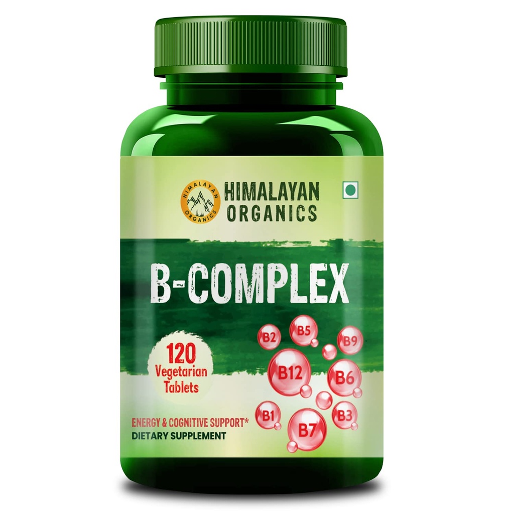 Himalayanský organický komplex vitaminu B se 100% RDA B1, B2, B3, B5, B6, B9 & B12 IR 124; 120 Veg tablety