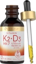 Carlyle Vitamin D3 K2 Kapky 124; 2 Fl Oz Dublin 124; MK-7 dodatek Dublin 124; Vegetarian, Non- GMO, Lepek a Soy Free Formule
